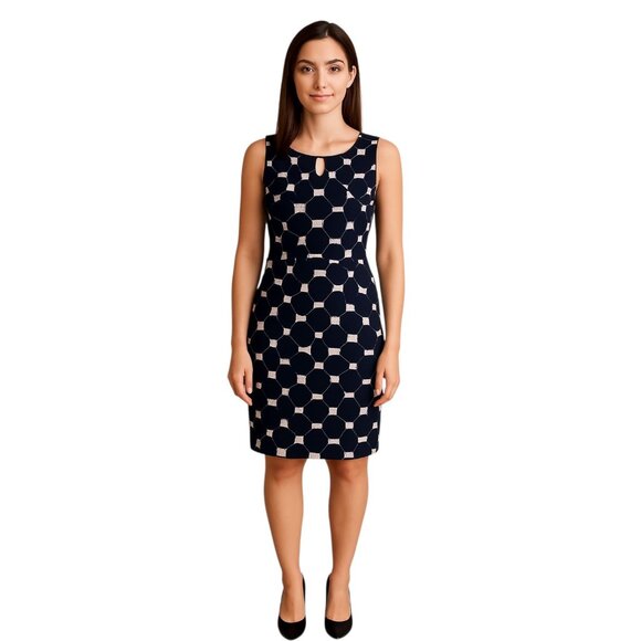 Loft Dress Ann Taylor Navy Circle Sleeveless Women's Woman's Size 14 - Picture 1 of 8